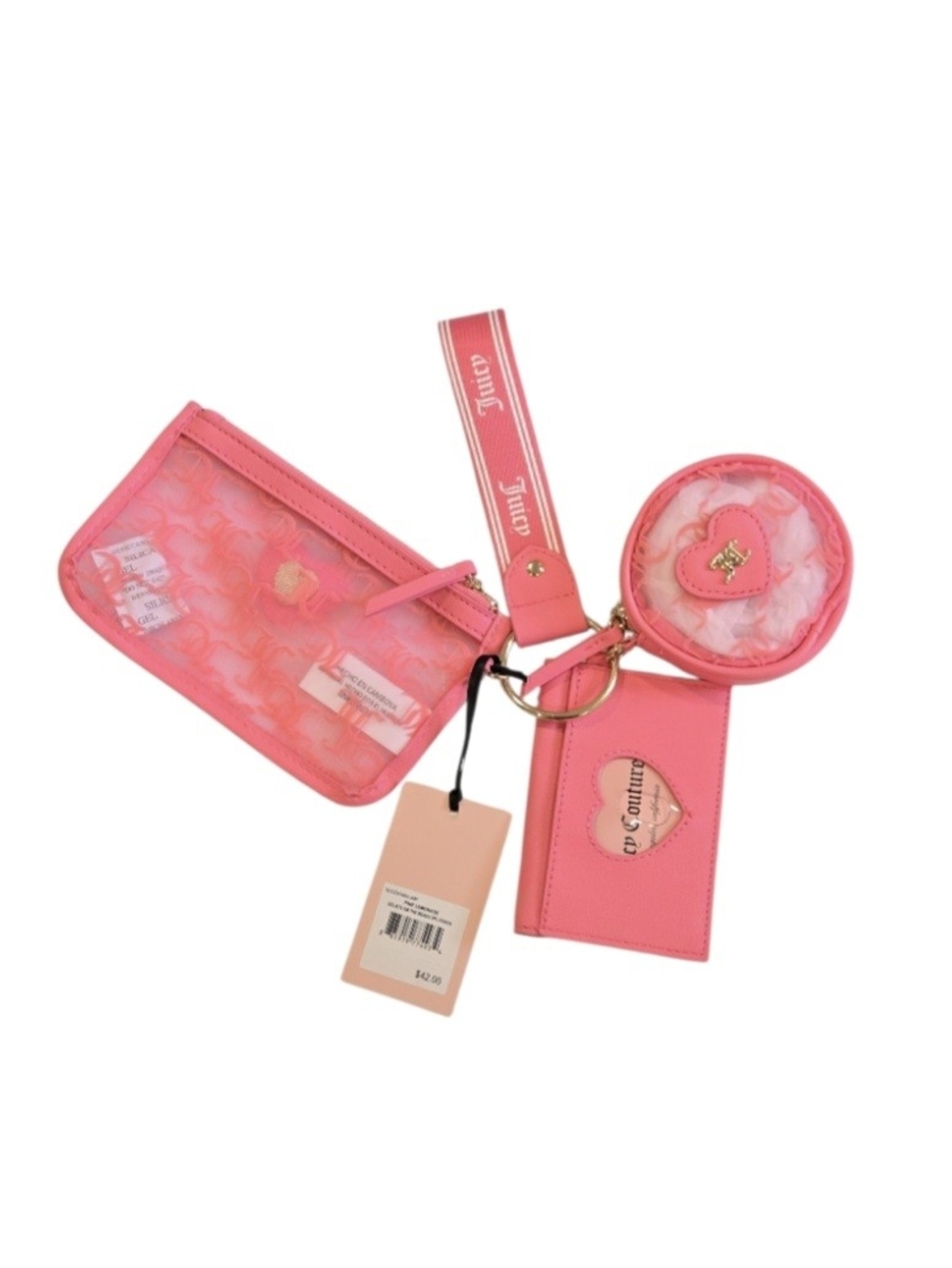 Juicy Couture NWT Coral Pink Clear Zip Wristlet Set - Picture 2 of 4